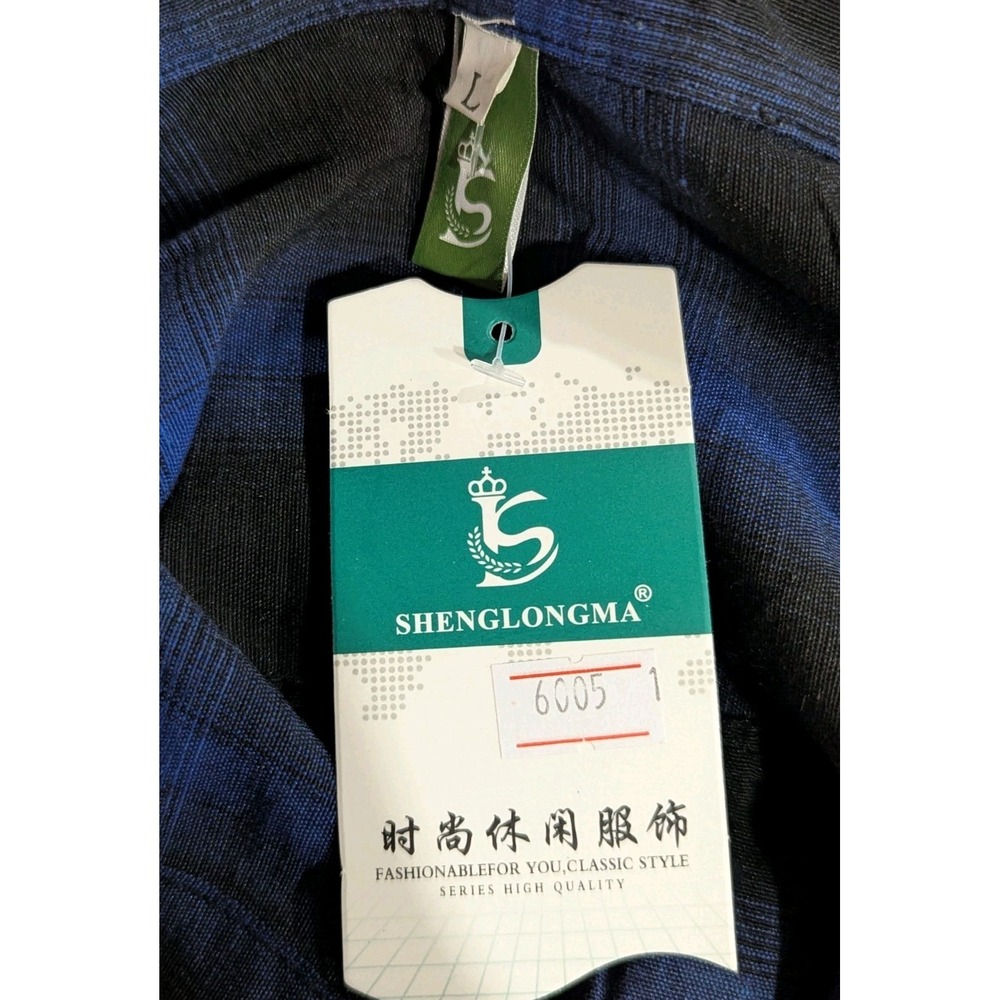 Nanchang Shenglong Men's Blue And‎ Black Plaid Shirt NWT - Picture 6 of 6